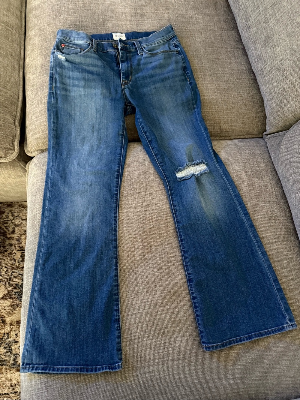 Hudson Jeans Blue Flare Jeans with Knee Rip